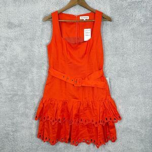 En Saison Sonnet Tiered Eyelet‎ Linen Blend Sleeveless Dress Size M Red Belt NWT